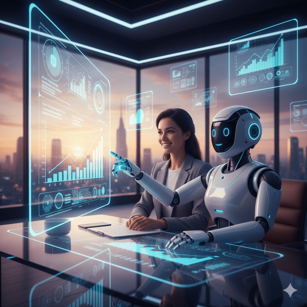 A digital marketer uses artificial intelligence and machine learning in digital marketing to analyze data and improve campaigns.