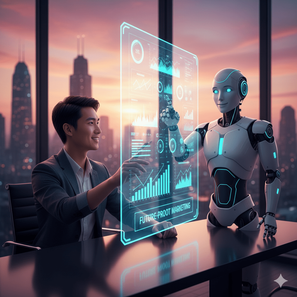 A digital marketer uses ai based digital marketing to analyze data and improve campaigns