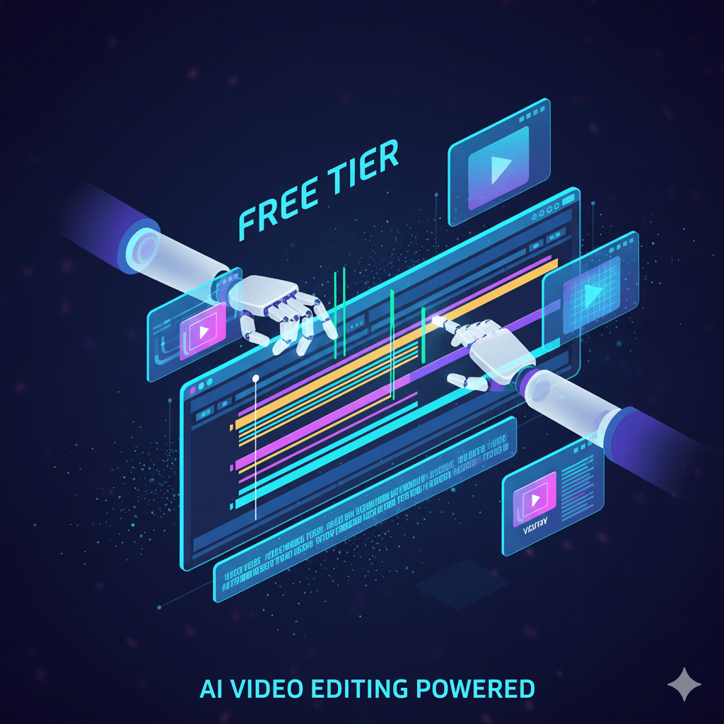 Alt Text: AI tools (Free) for video editing interface showing automated cutting and captioning.