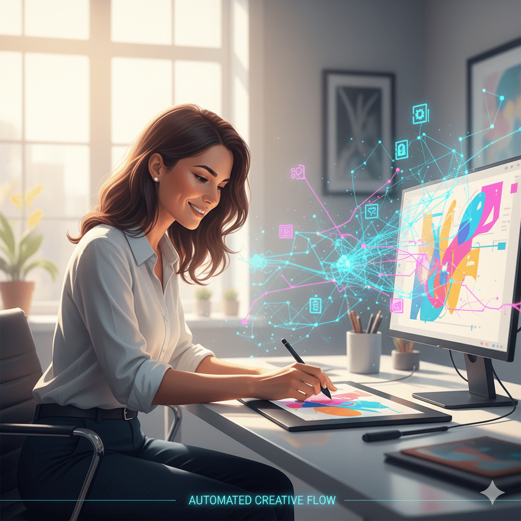 Creator setting up an AI-driven creative workflow automation pipeline.
