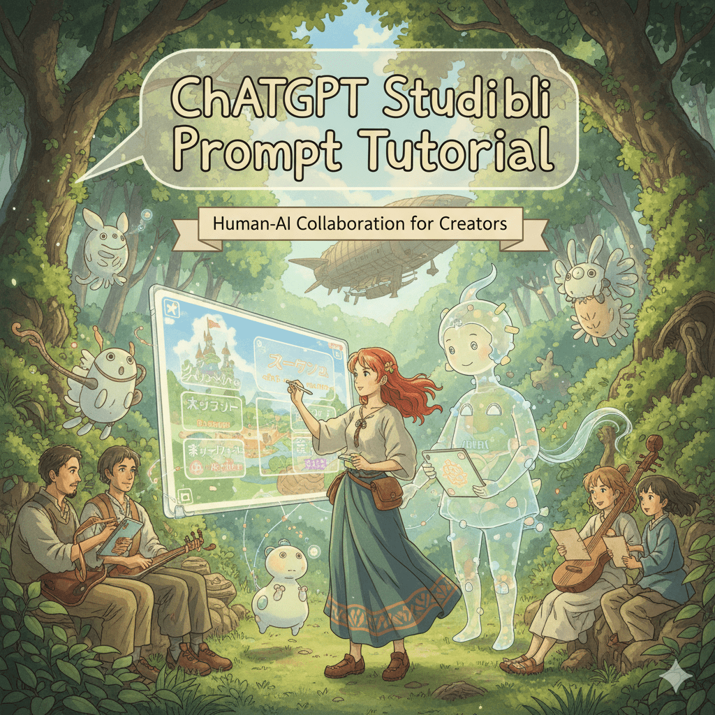 ChatGPT Studio Ghibli prompt tutorial image showing human-AI collaboration for creators.