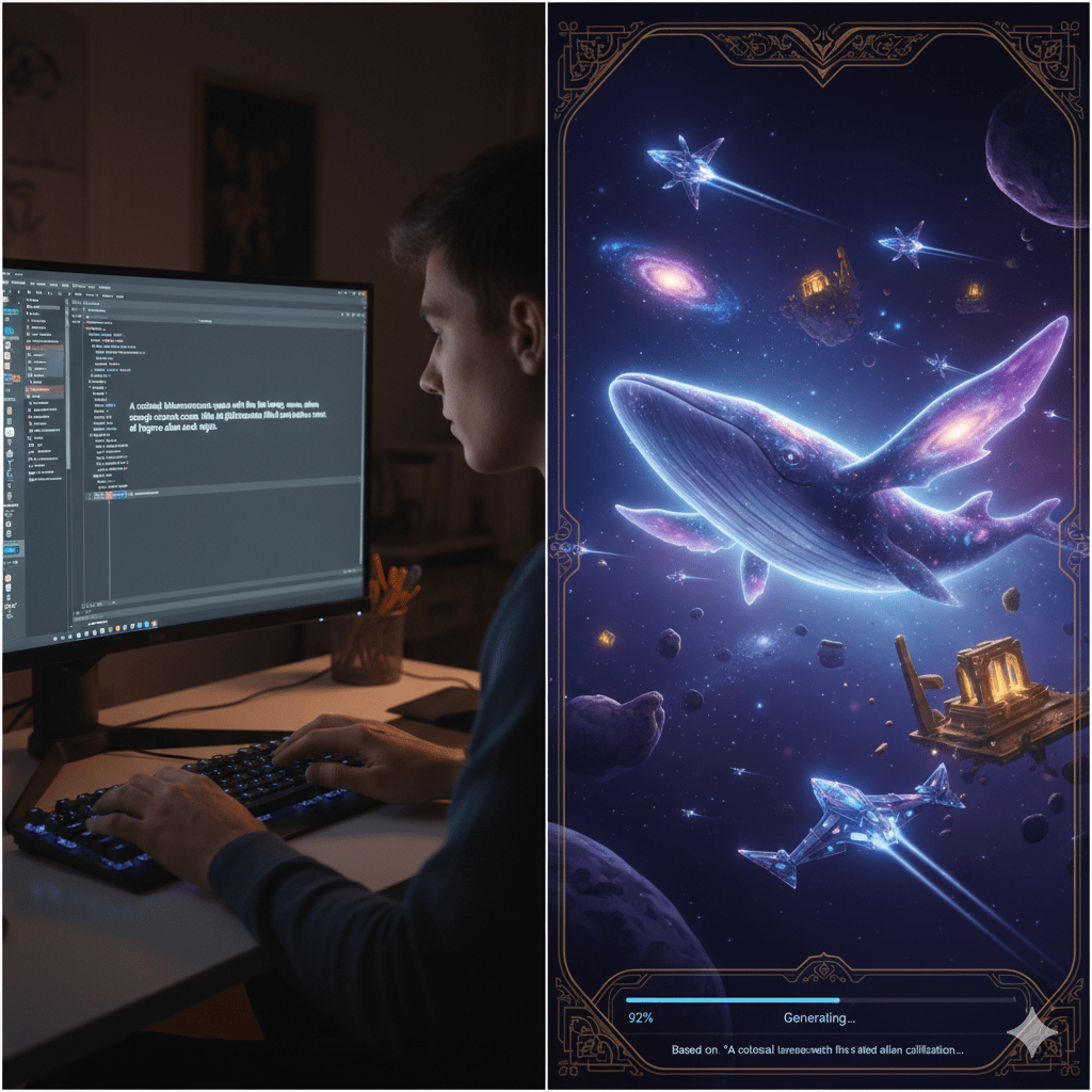 A creator using a prompt for Sora AI 2, illustrating human-AI collaboration for creative video generation.