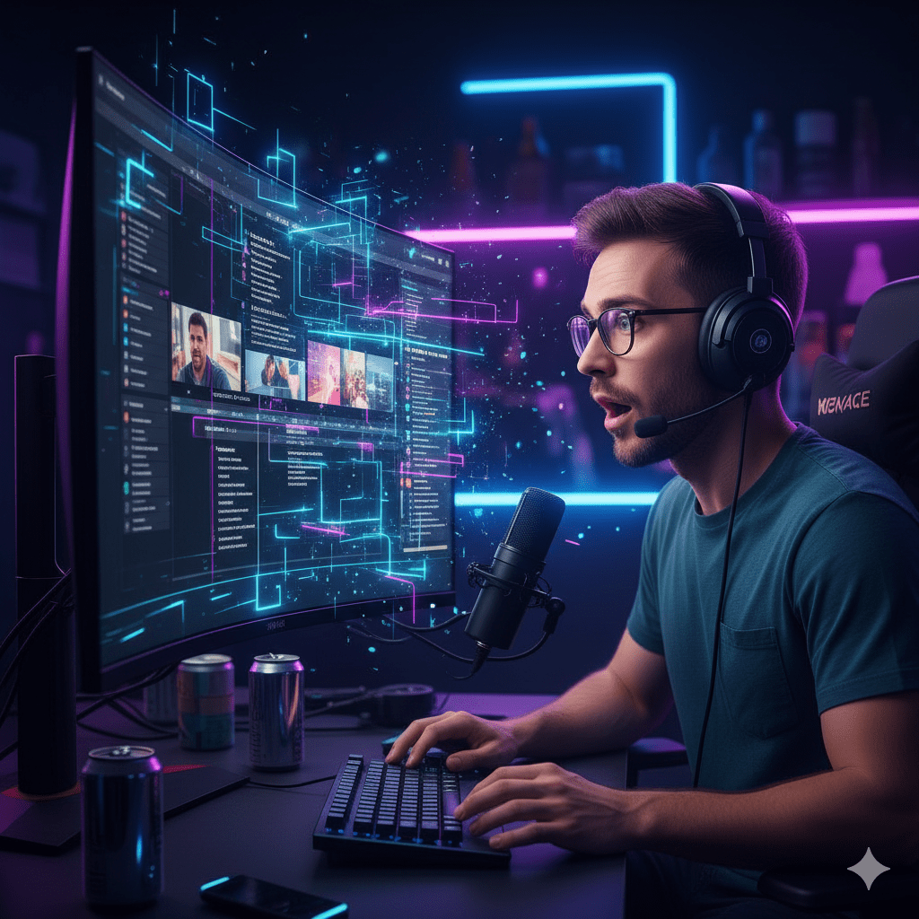 Gamer using a powerful prompt for gaming edit to automate video production.