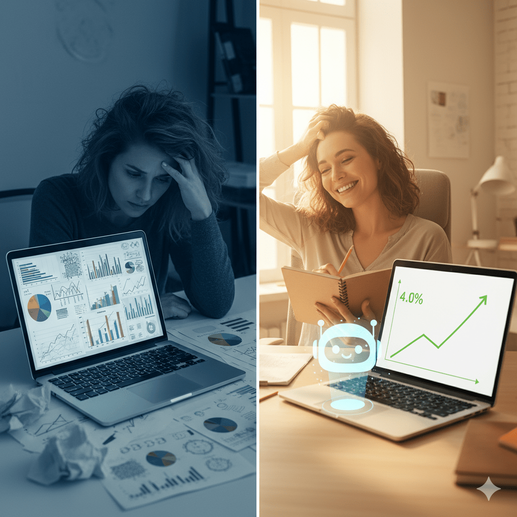 A creator using human-AI collaboration for creators to successfully implement the 5 meta ads best strategies for her business.