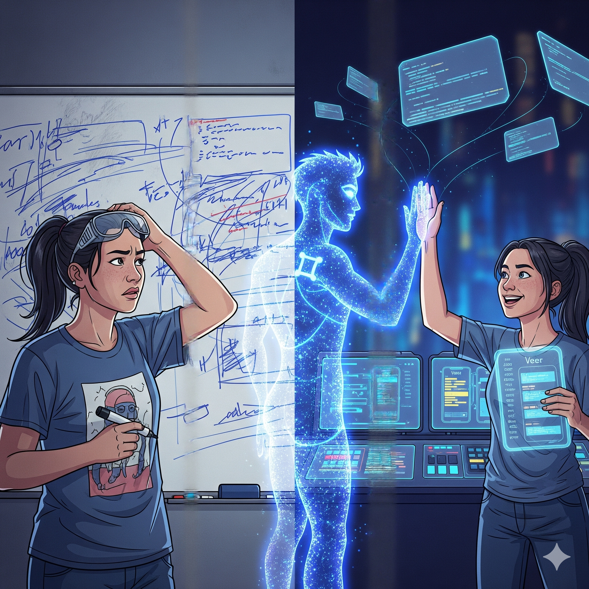 Alt Text: Veer Social SEO App with gemini interface showing code generation and creative workflow automation.