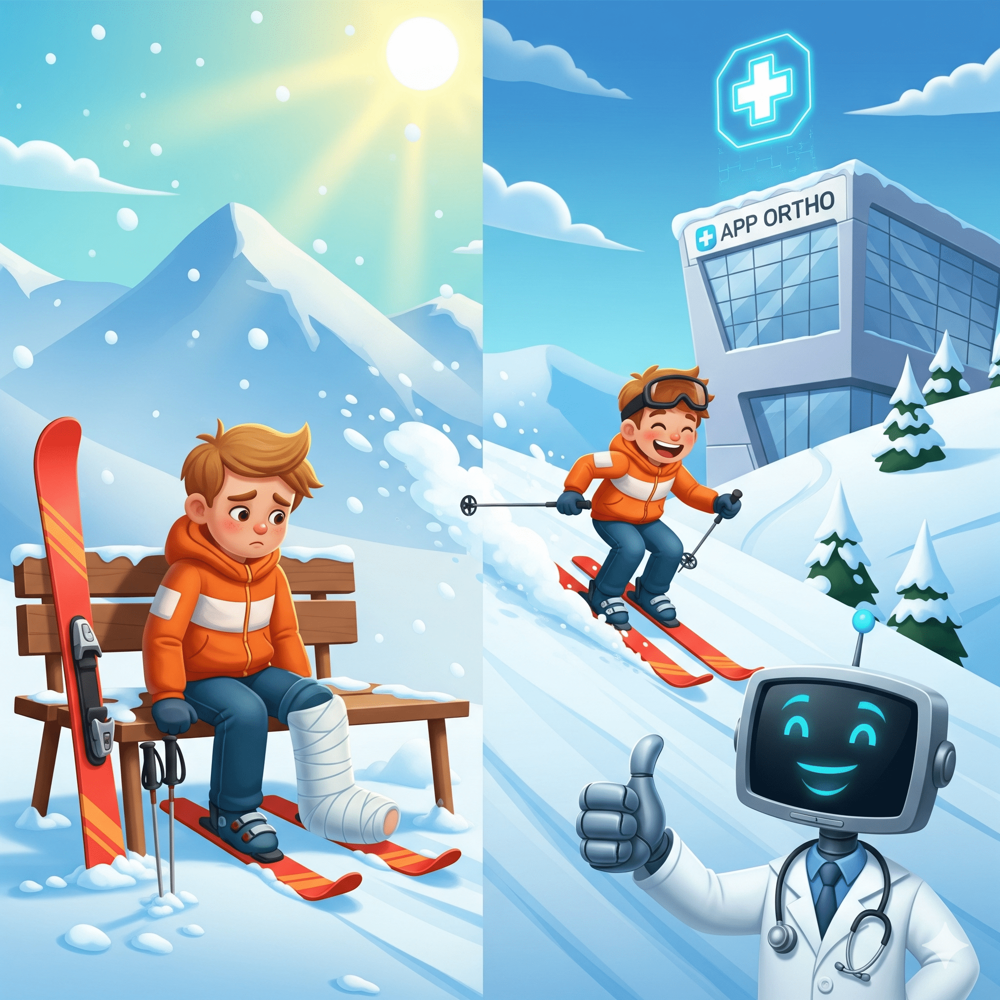 Alt Text: app ortho boone nc clinic illustration showing recovery from sports injuries and orthopedic care.