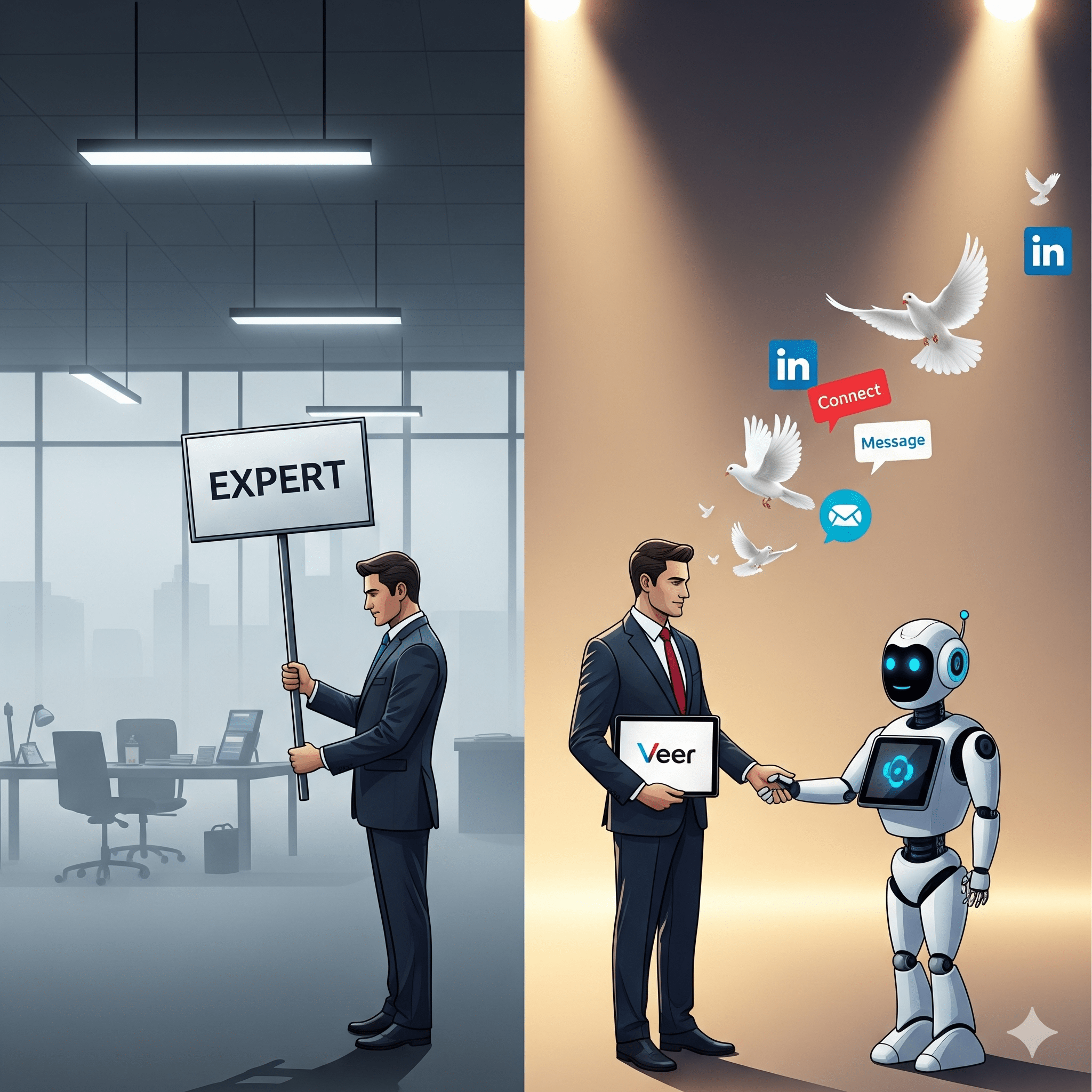 Alt Text: Veer Social SEO App for linkedin interface showing profile views and connection growth.